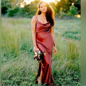 Revelry Skye Satin Maxi Dress Bridesmaid Gown Terracotta Rust - 709 Brown Sz 4